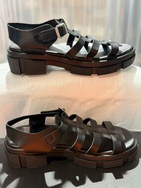 Girls Black Fisherman Platform Chunky Open Toe Sandals-New